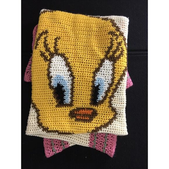 Tweety Bird Vtg Handmade Knit Crochet Baby Blanket Throw Nursery 40" X 70" - Picture 11 of 11
